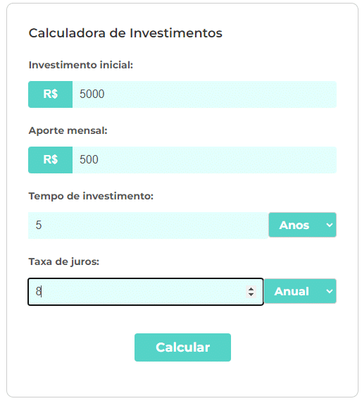 exemplo do uso da calculadora de investimentos